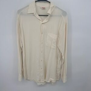 Tianello Mens Button Down Shirt Long‎ Sleeve Cream Made in USA Tencel Rayon